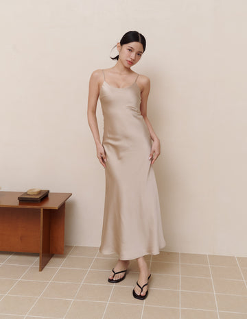 Xuan Cami Satin Dress in Taupe