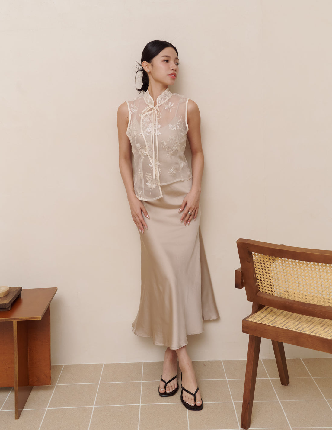 Xuan Cami Satin Dress in Taupe