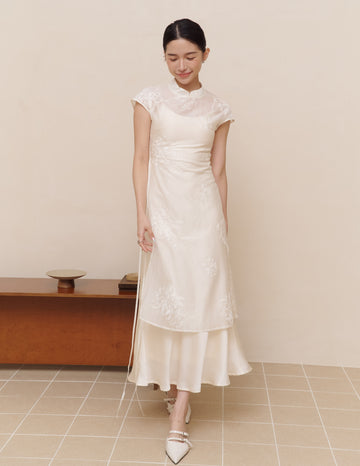 Rong Embroidered Overlay Cheongsam Tunic