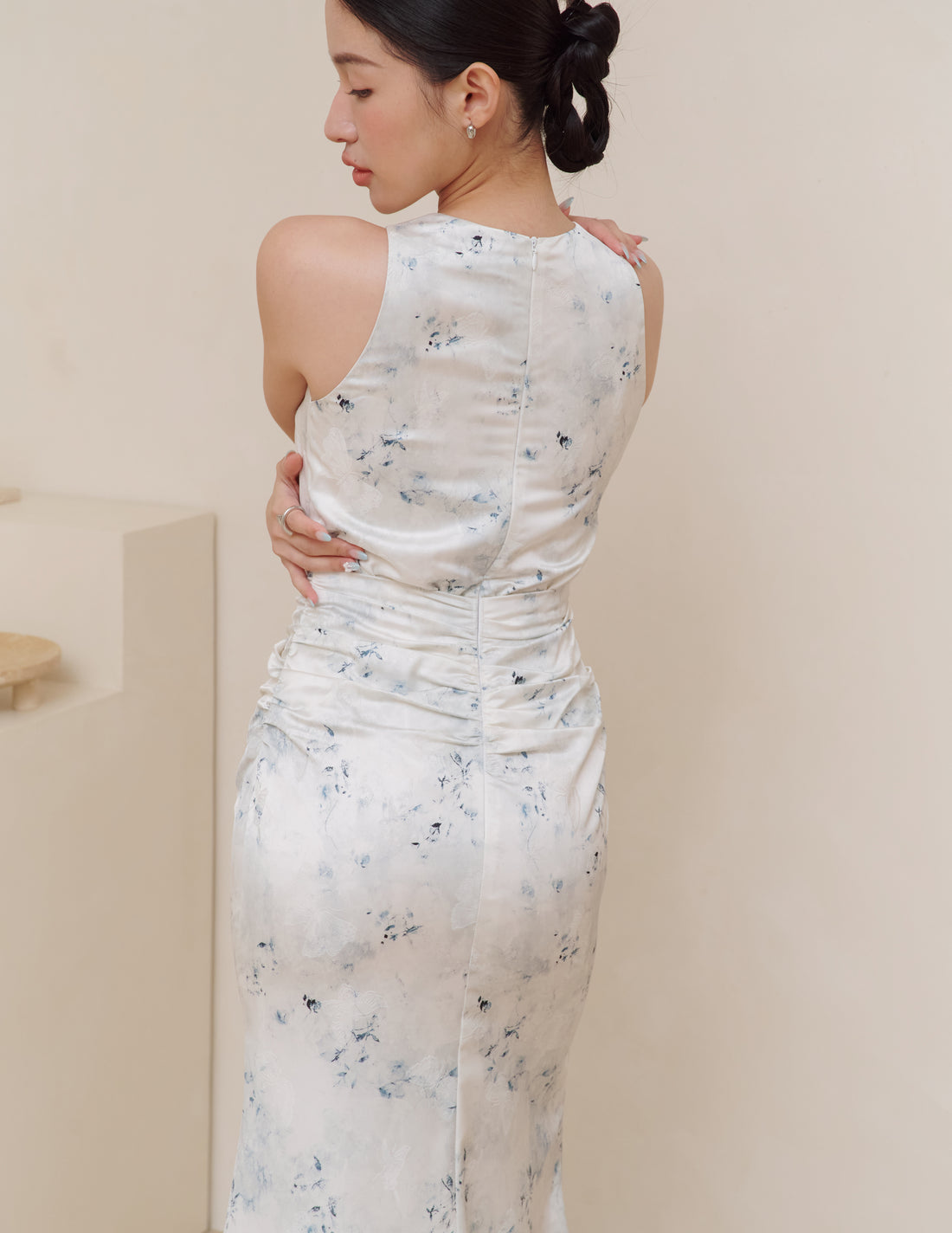 Cameron Ruched Dress in Blue Mist