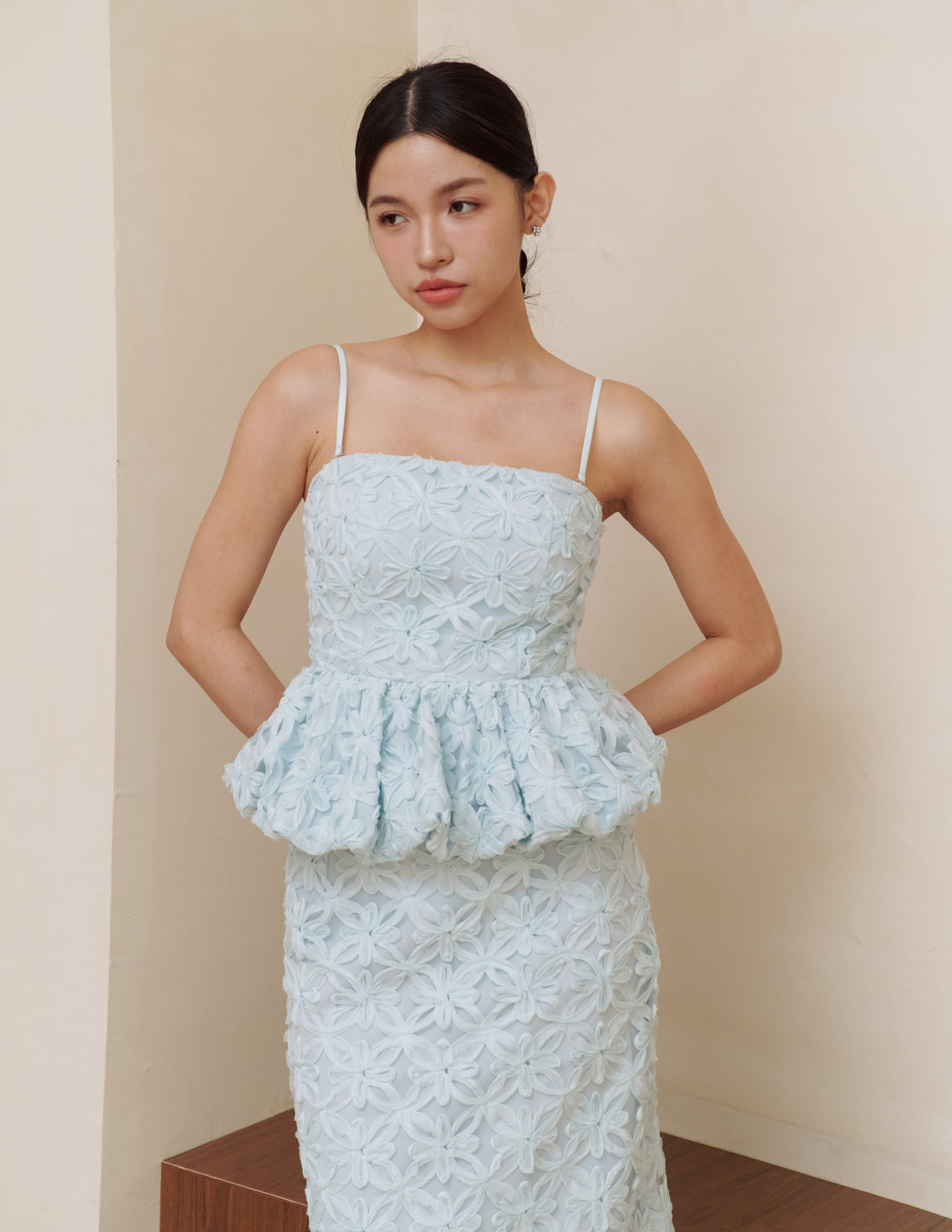 Claudine Petal Peplum Top in Blue