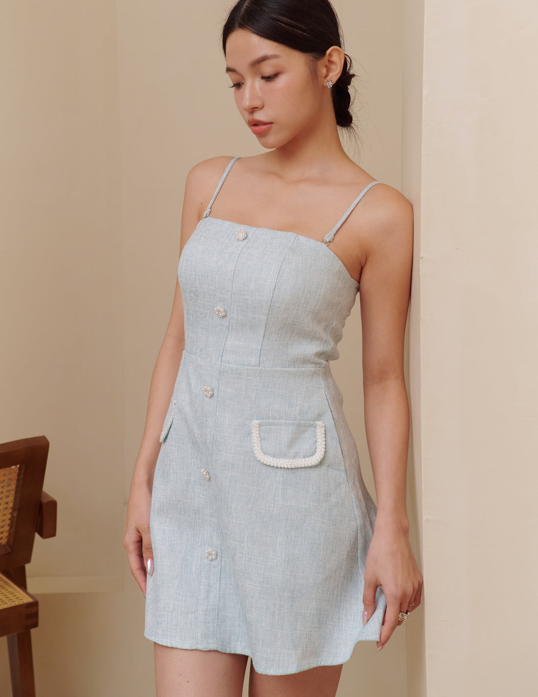 Ella Tweed Padded Mini Dress in Blue