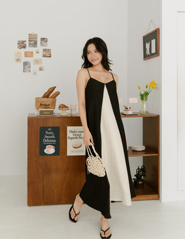 Eugenia Two Tone Maxi Dress in Black