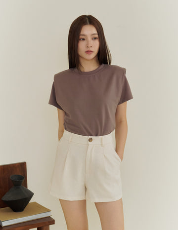 Gigi Shoulder Padded Muscle Tee in Taupe