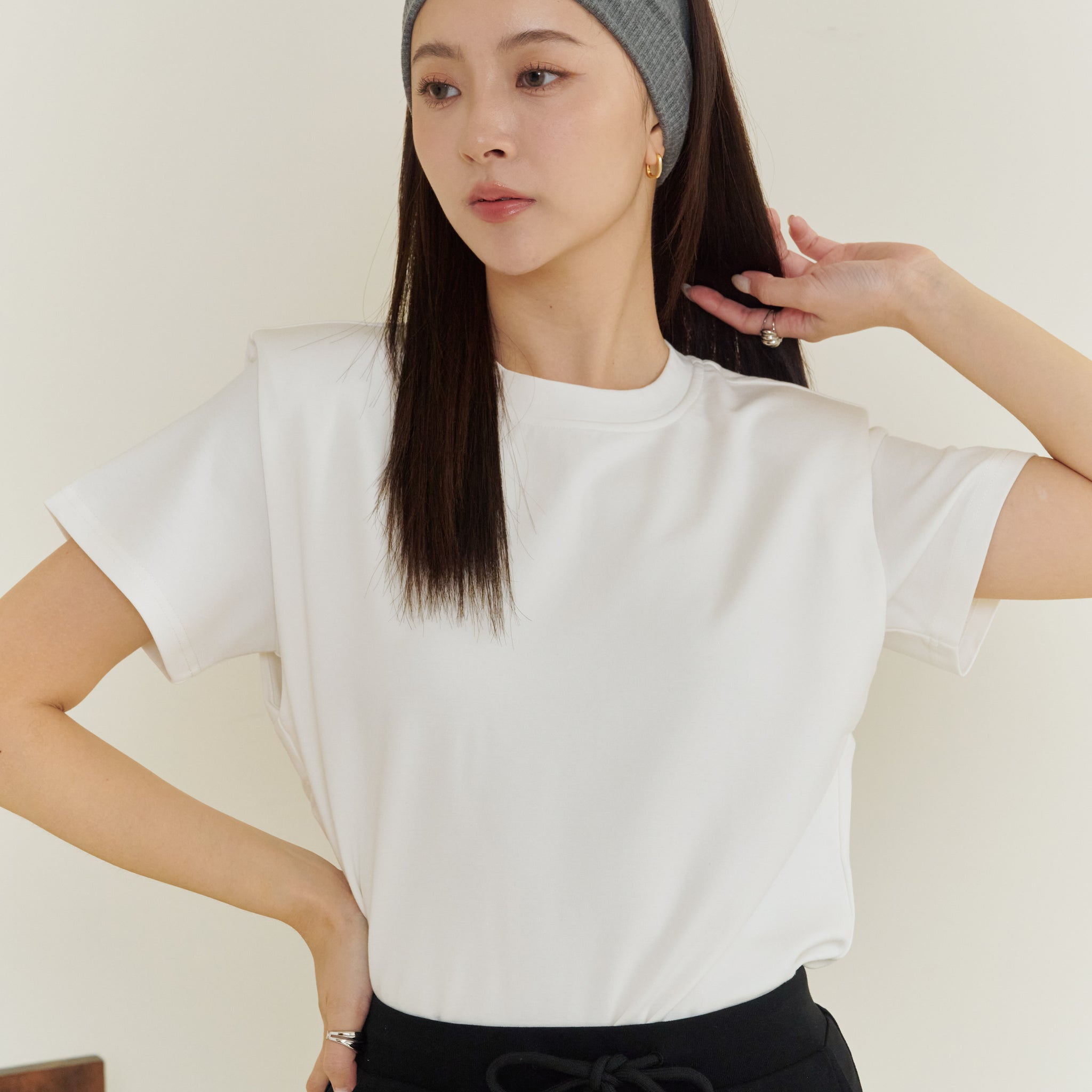 Gigi Shoulder Padded Muscle Tee in White