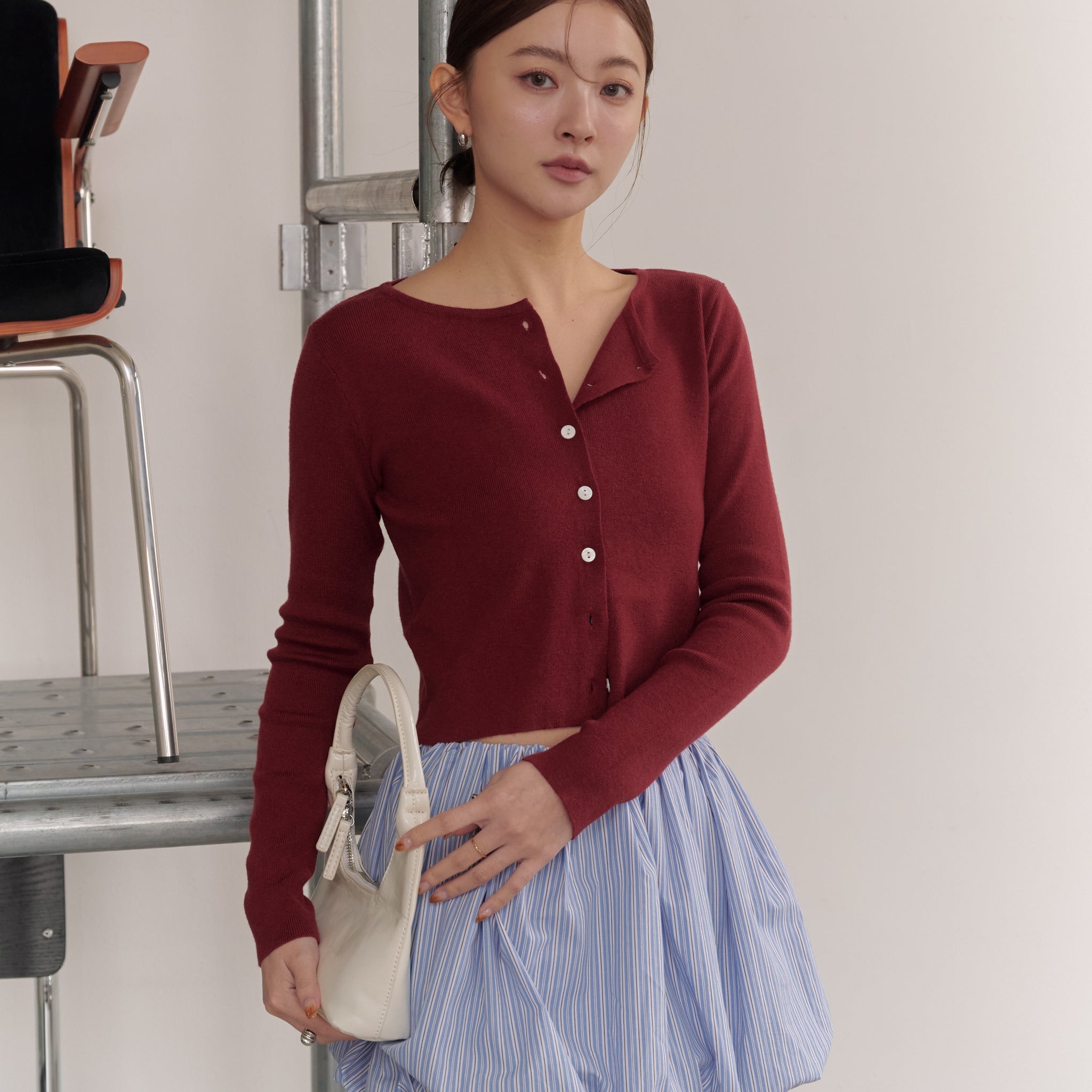 Avery Knit Crop Cardigan in Burgundy
