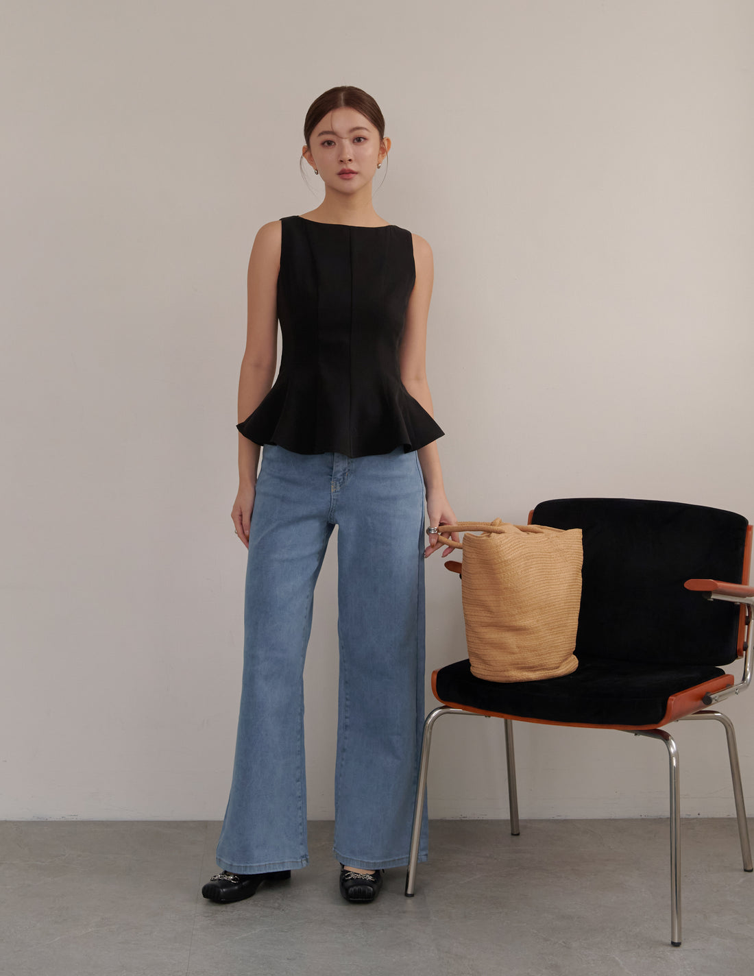 Addison Panel Peplum Top in Black