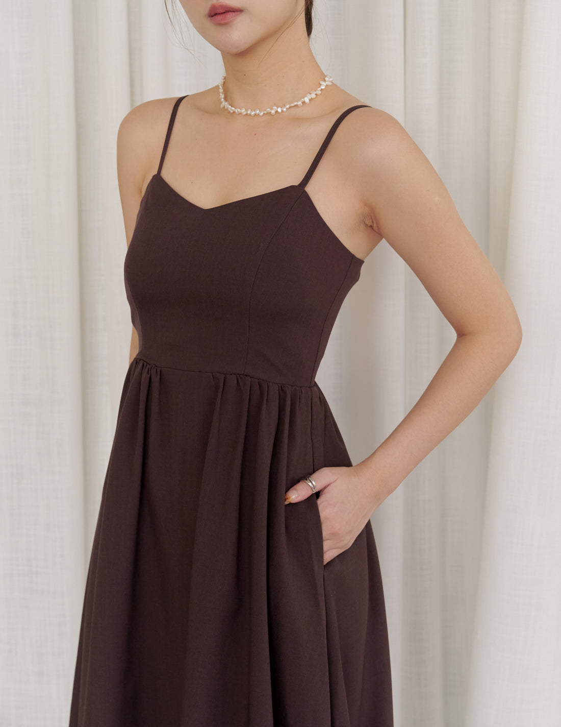 Devina Padded Midi Dress in Brown