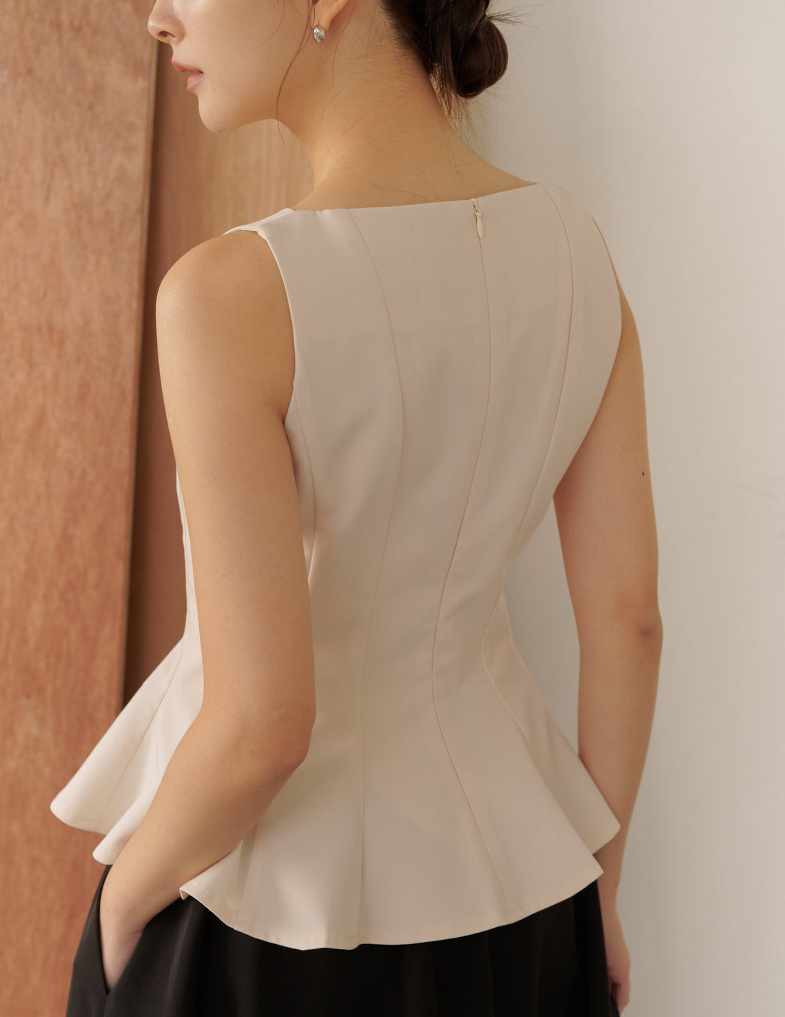 Addison Panel Peplum Top in Beige