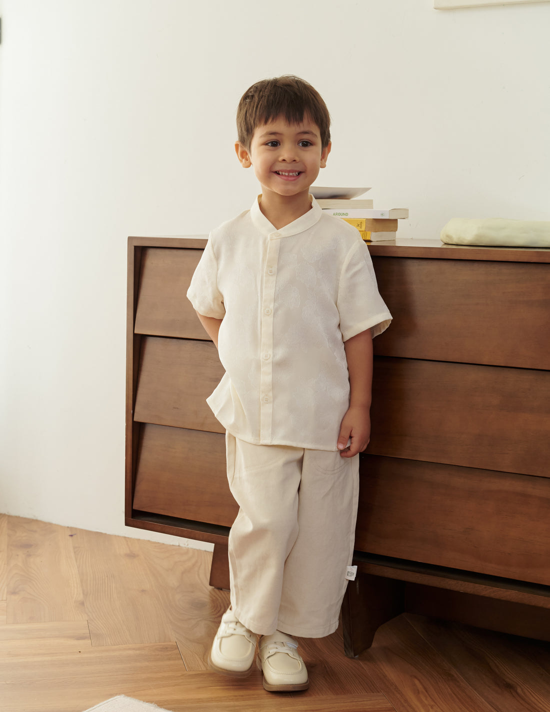 Oliver Jacquard Boy's Shirt in Ivory