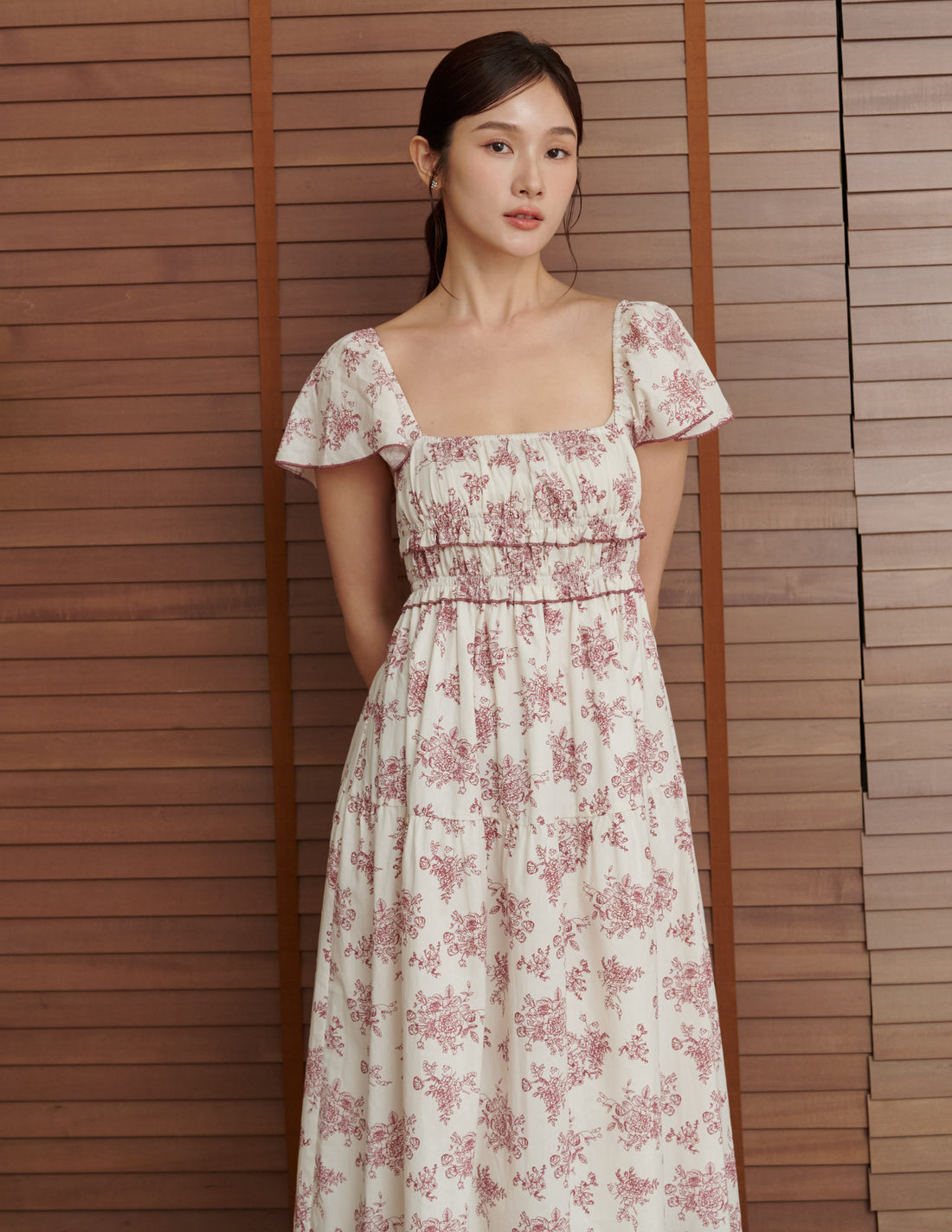 Lila Floral Midi Dress in Maroon