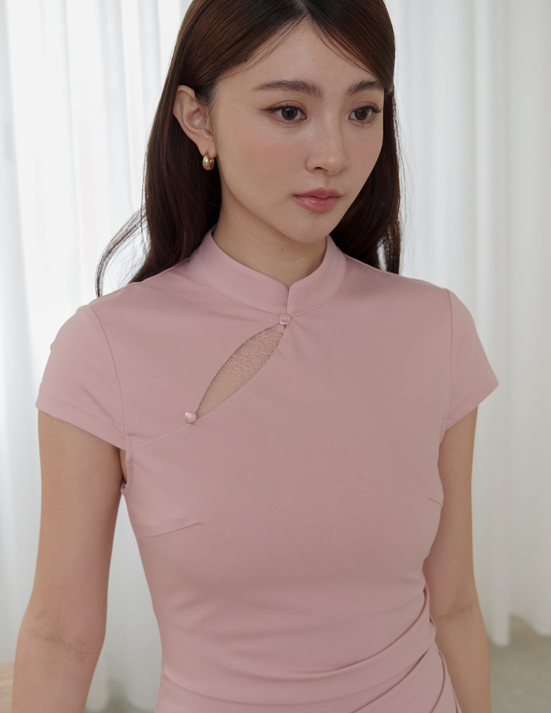 Susan Lace Cheongsam Dress in Dusty Rose