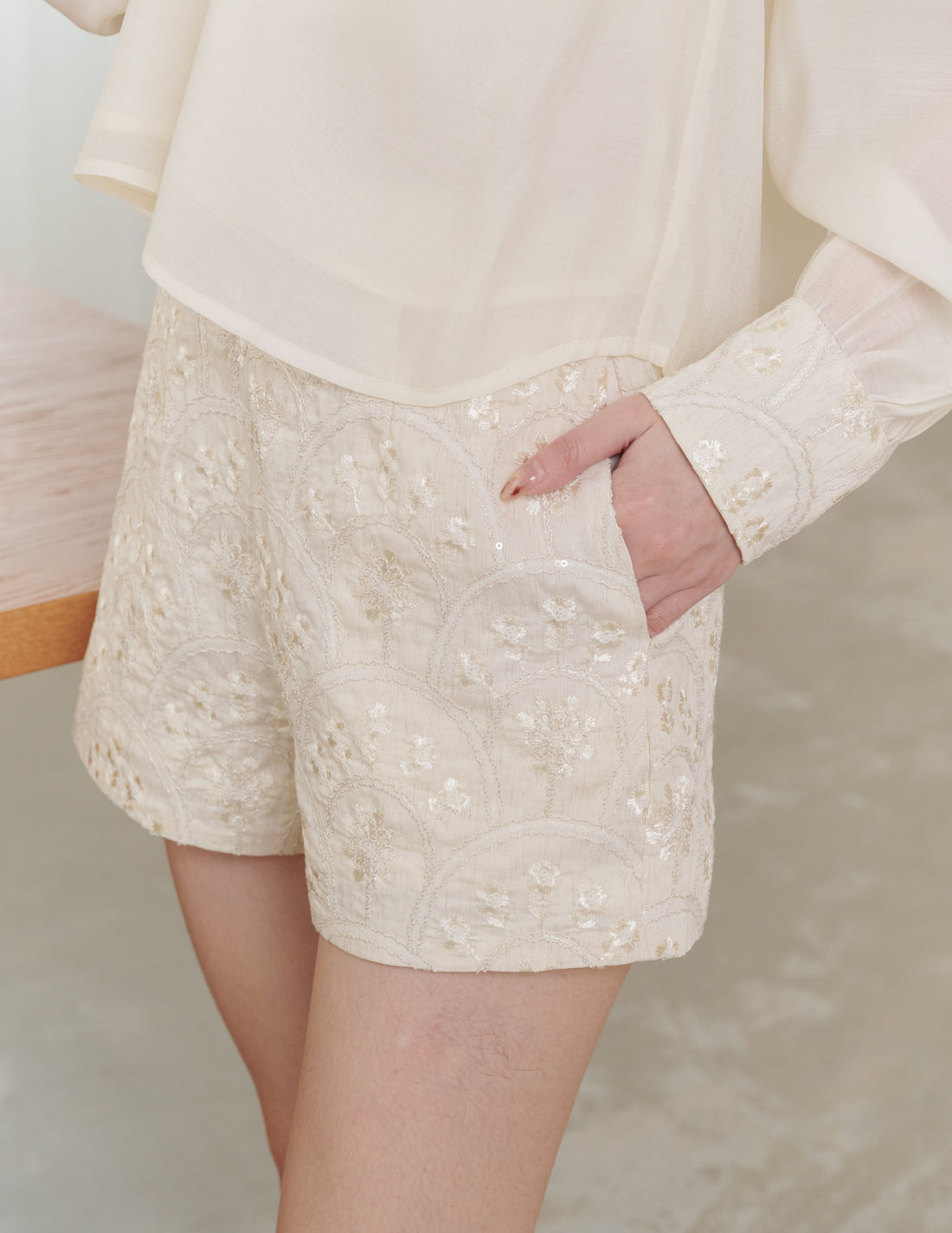 Moraine Embroidered Shorts in Cream