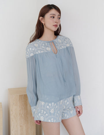 Lorraine Embroidered Blouse in Blue
