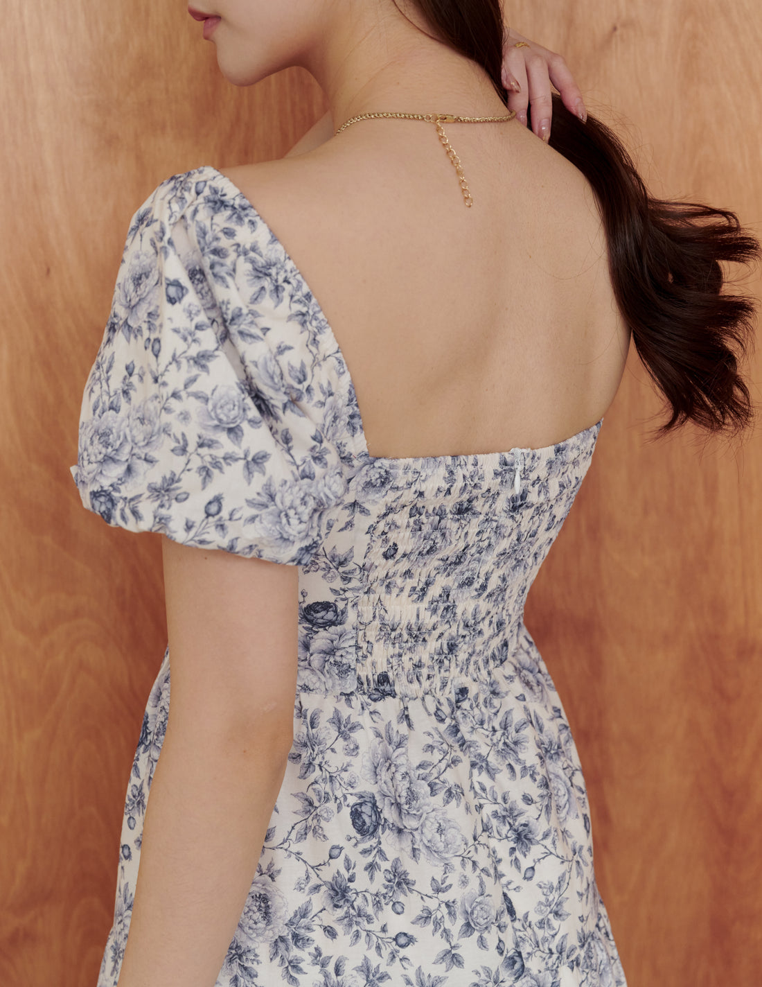 Lynette Padded Maxi Dress in Blue Floral