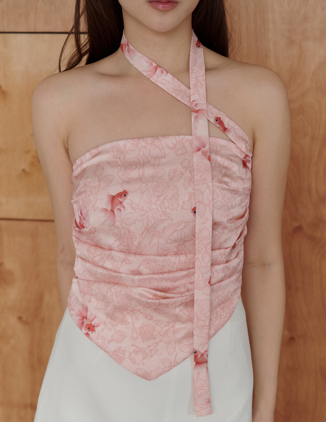 Reina Scarf Padded Top in Pink Goldfish