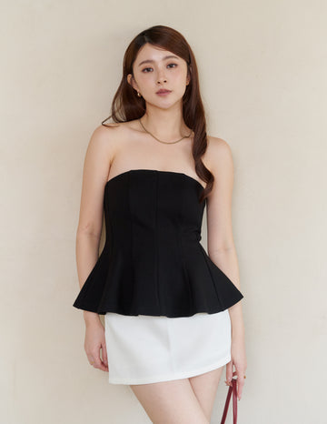 Liv Padded Peplum Tube Top in Black