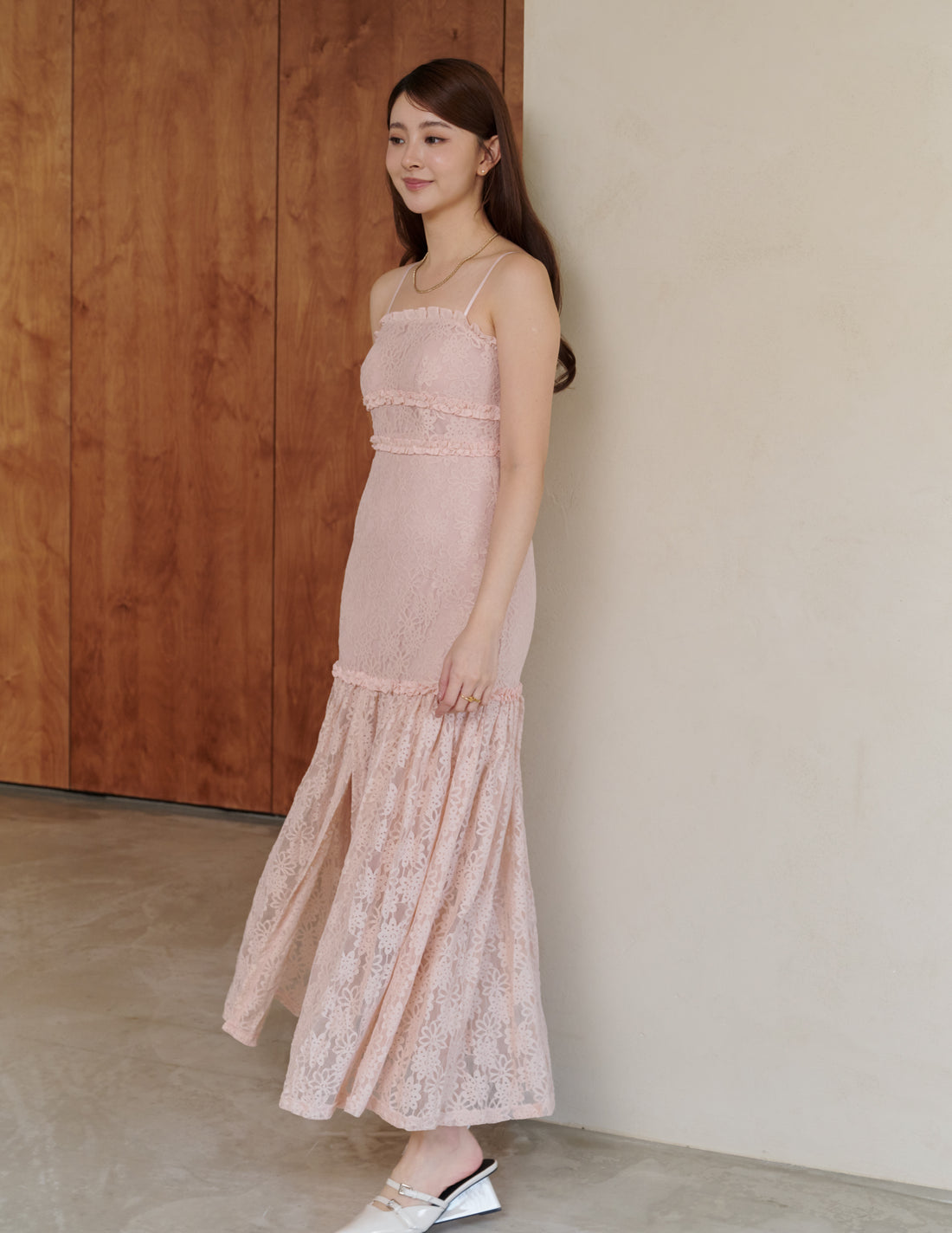 Sora Lace Padded Maxi Dress in Pink