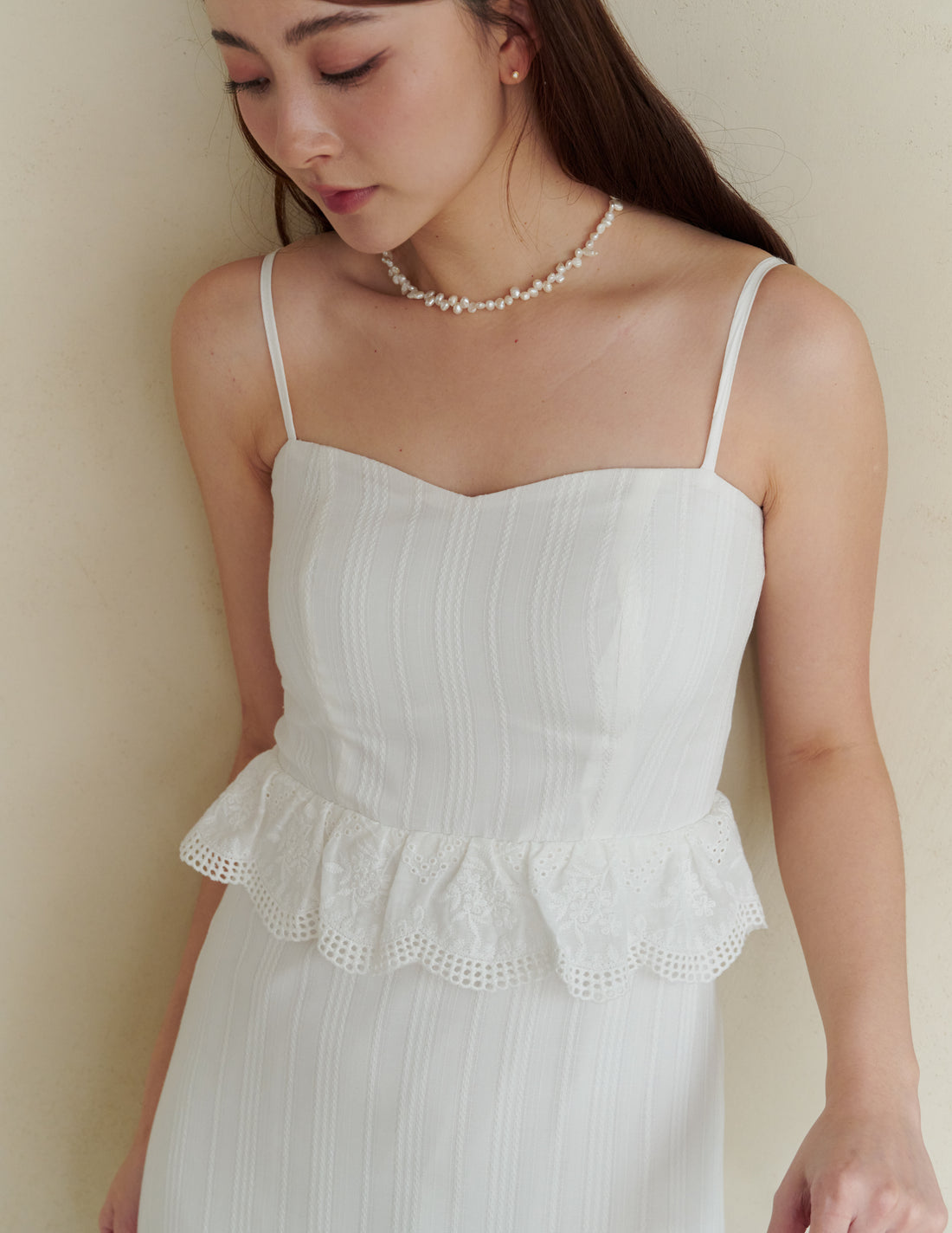 Joey Padded Eyelet Ruffle Dress in White