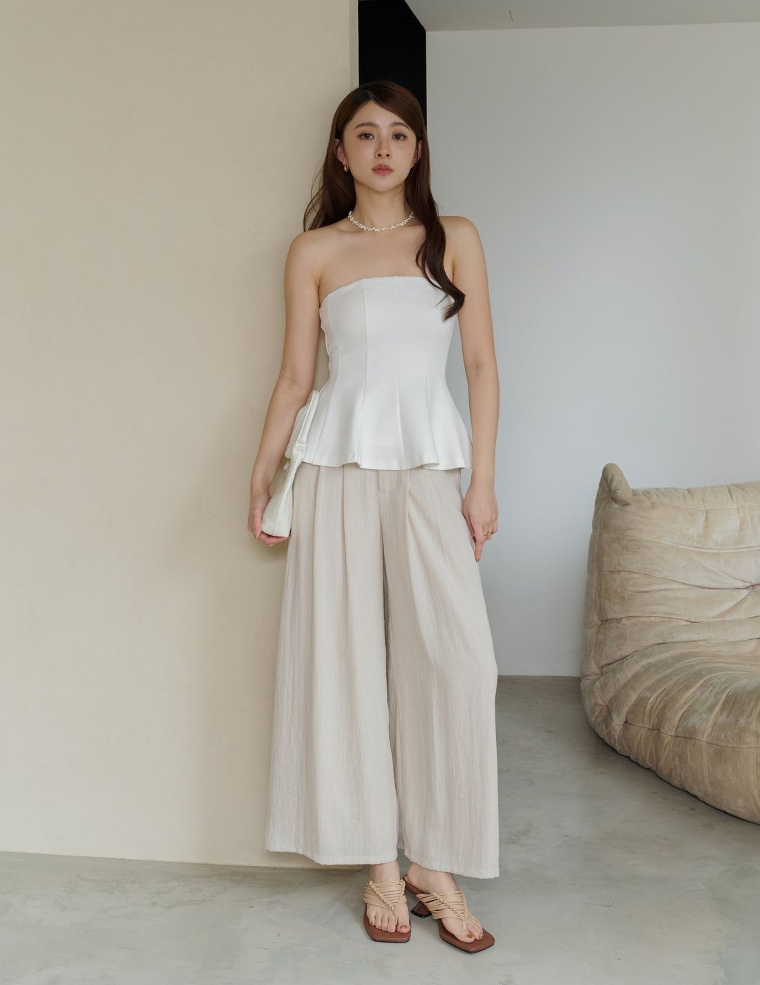 Liv Padded Peplum Tube Top in White