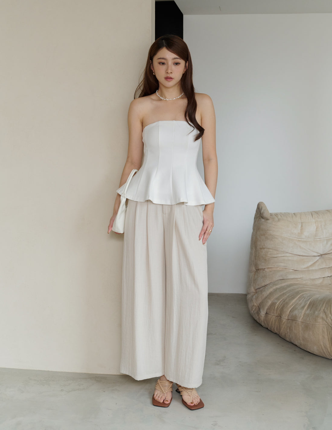 Mavis Wide-Leg Linen Pants in Beige