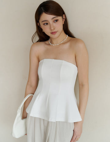 Liv Padded Peplum Tube Top in White