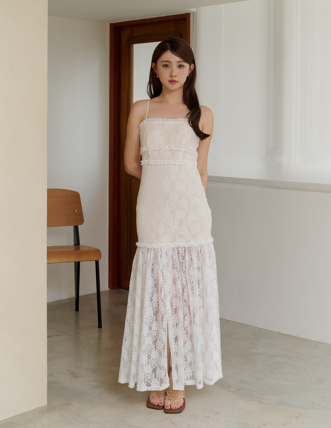 Sora Lace Padded Maxi Dress in Off White