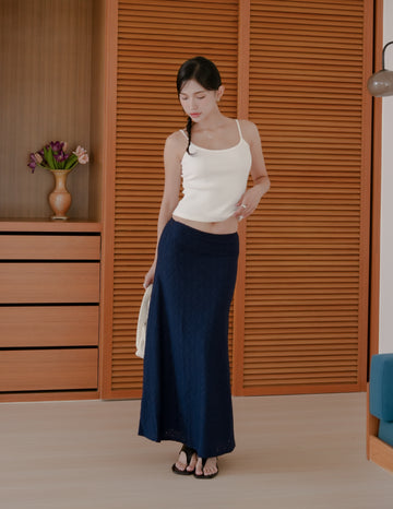 Clarisse Long Lace Skirt in Navy