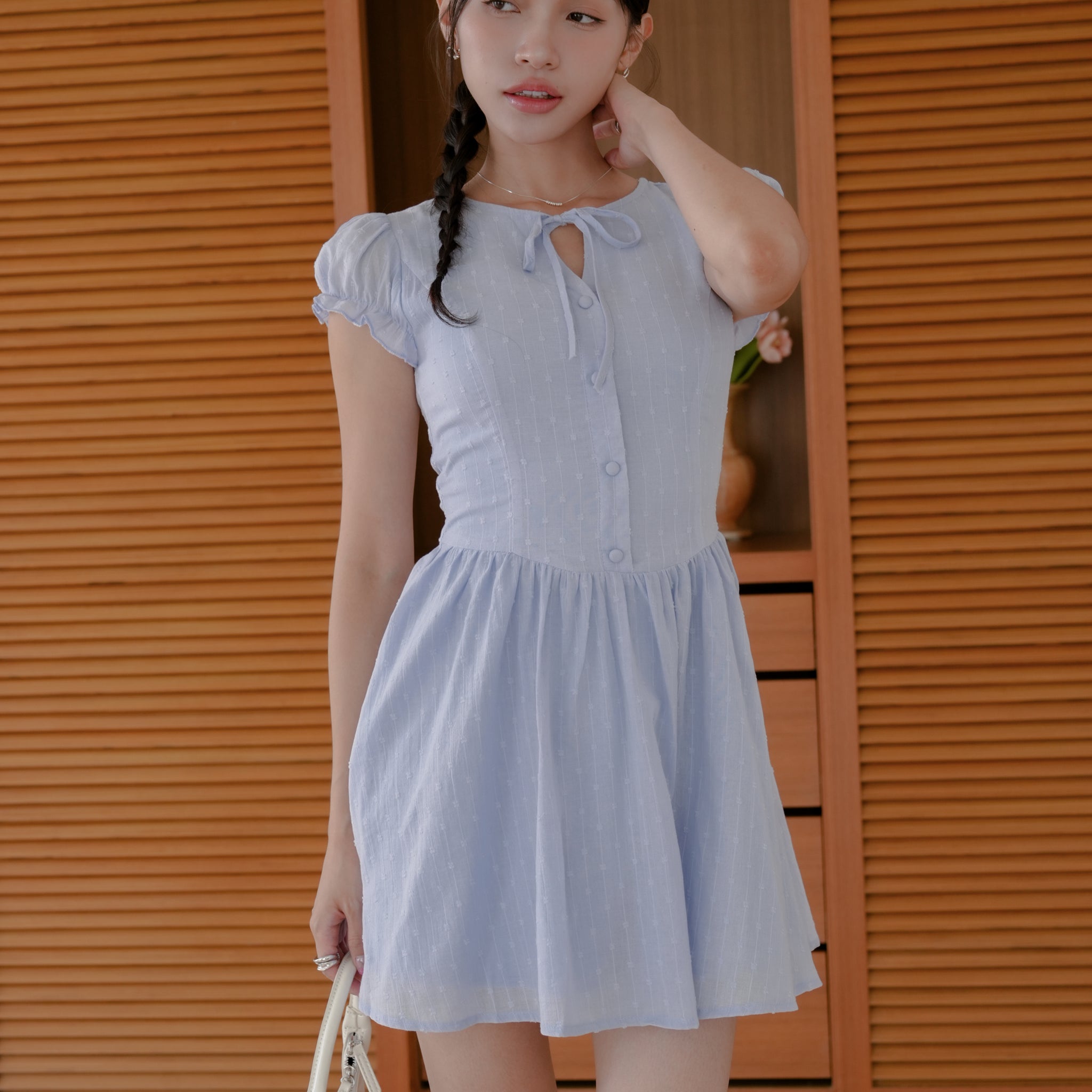 Seraphine Swiss Dot Mini Dress in Blue