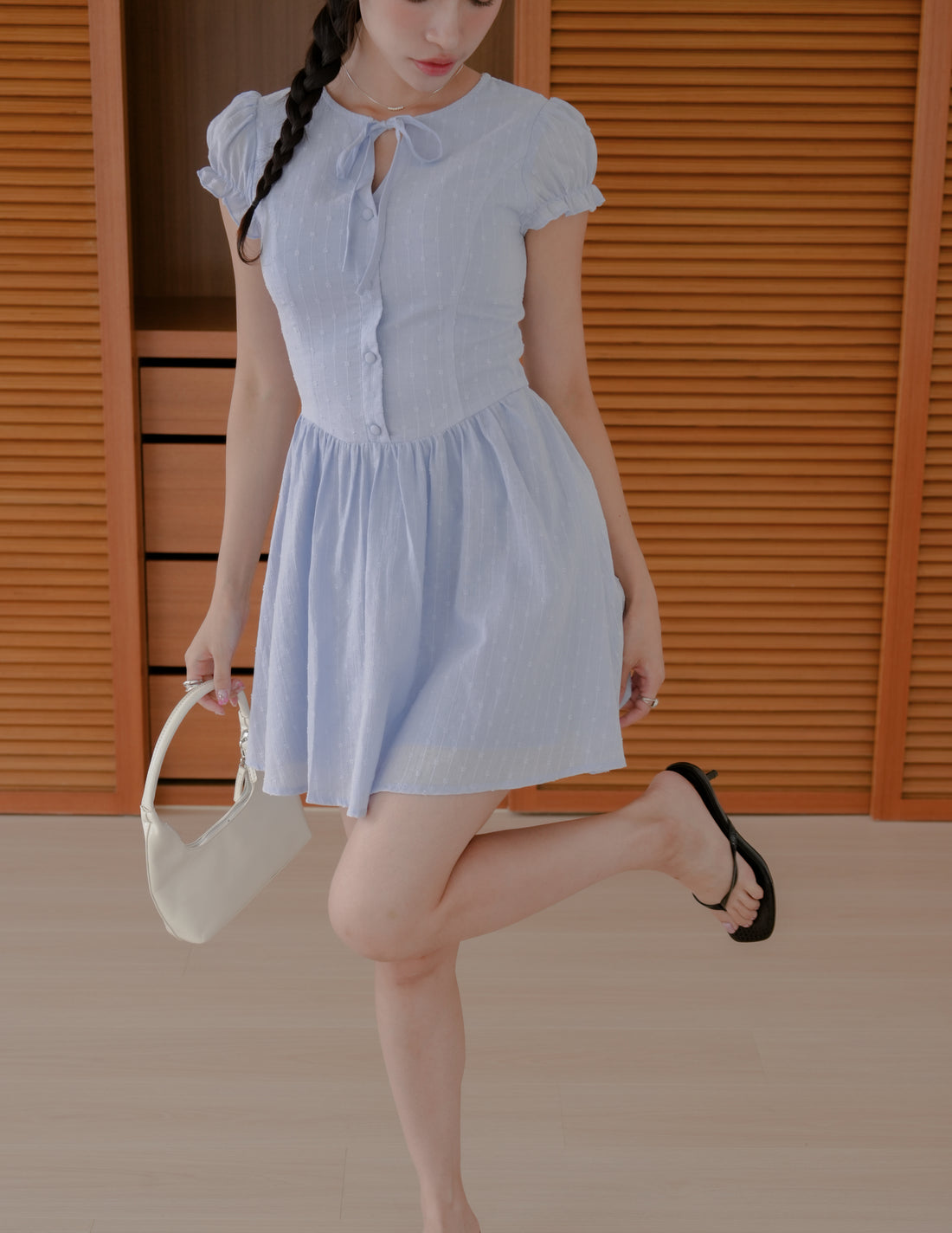 Seraphine Swiss Dot Mini Dress in Blue