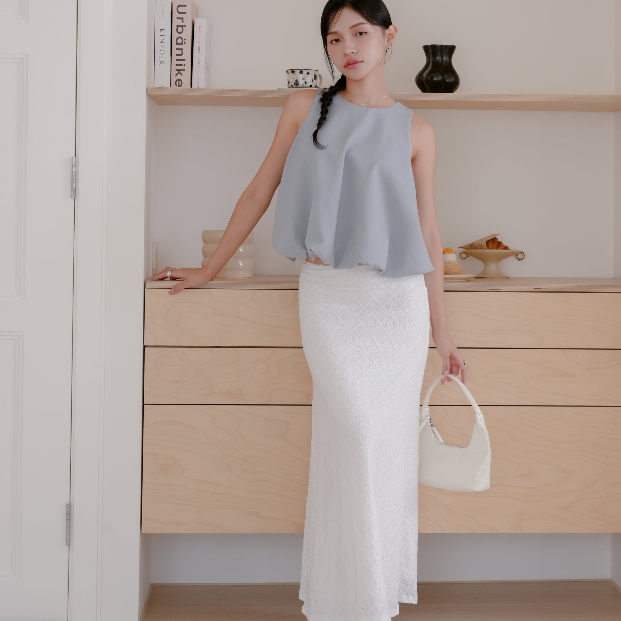 Clarisse Long Lace Skirt in White