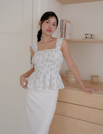 Suzzane Floral Peplum Top in Blue