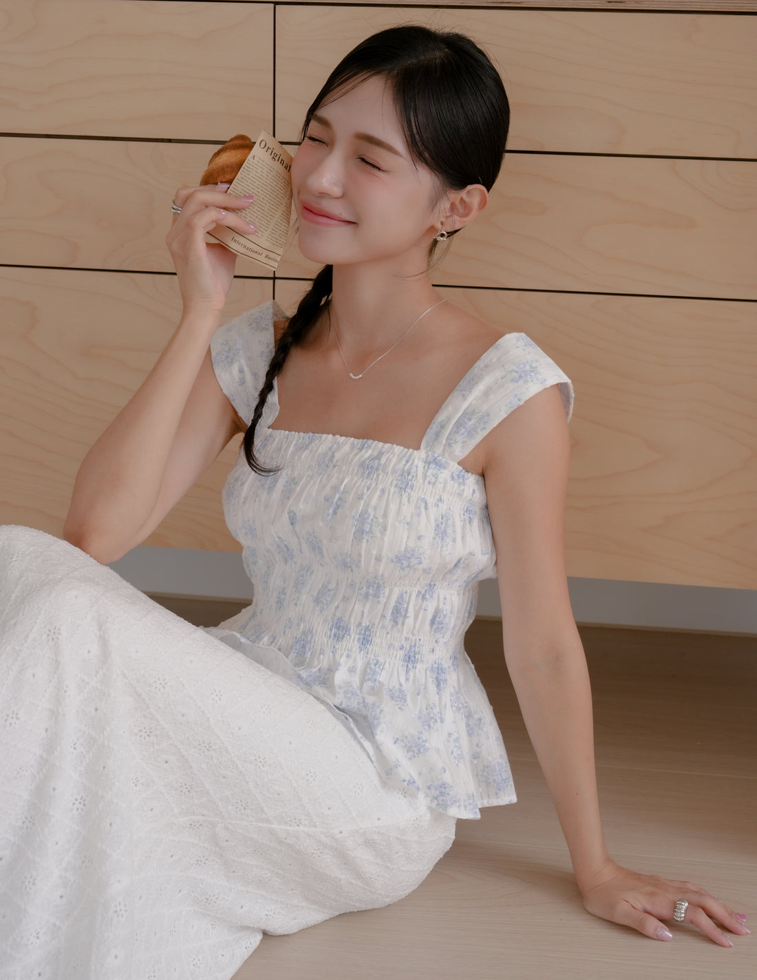 Suzzane Floral Peplum Top in Blue