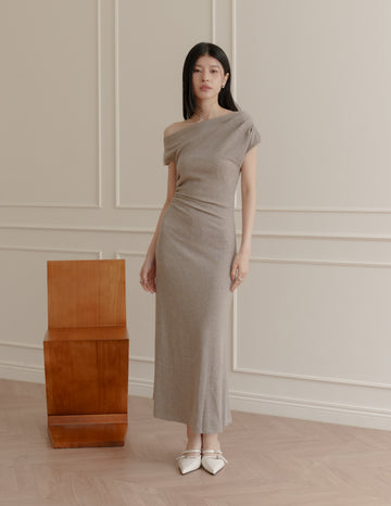 Louise Ruched Knit Dress in Taupe
