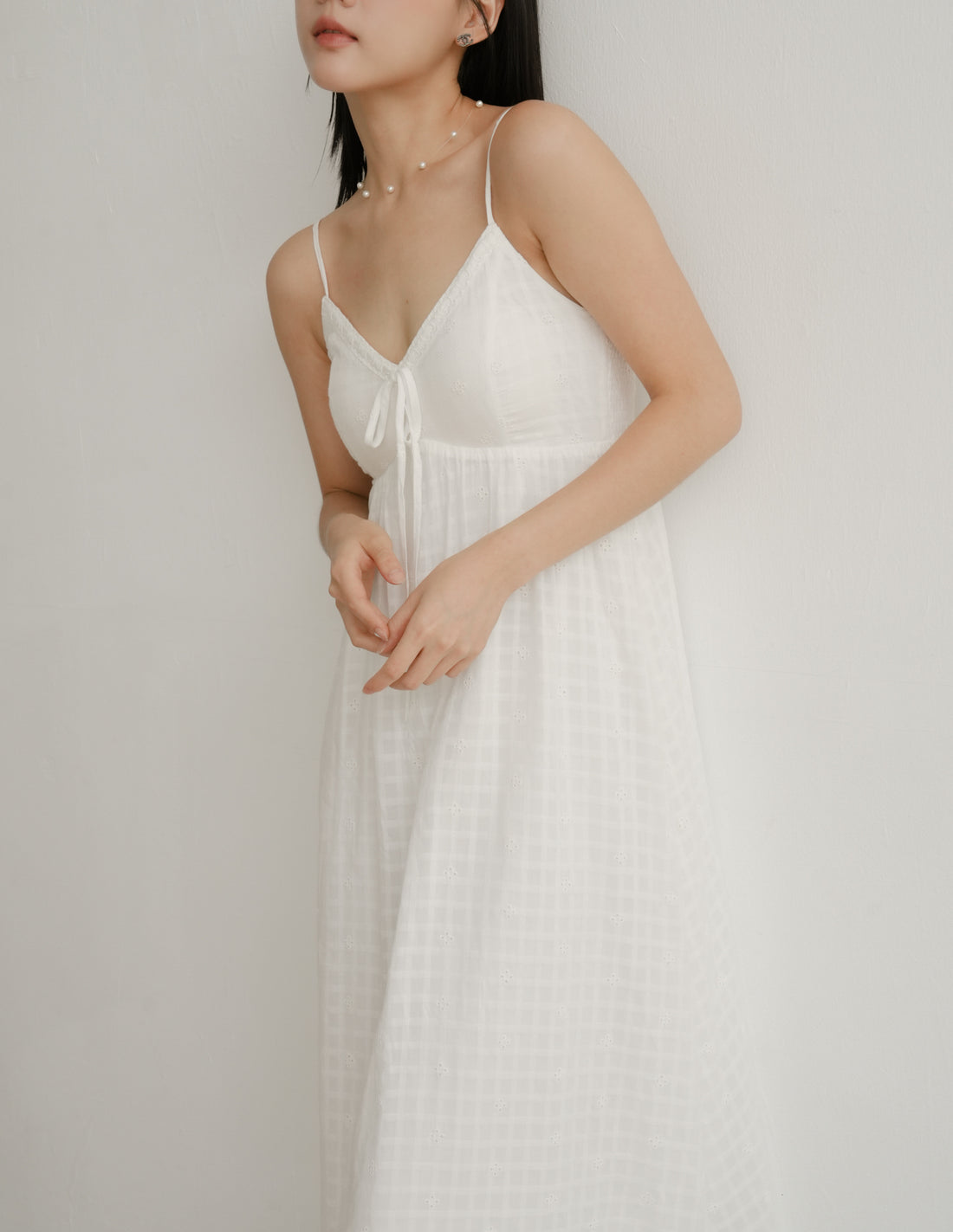 Thalia Lace Ribbon Midi Dress in Eyelet