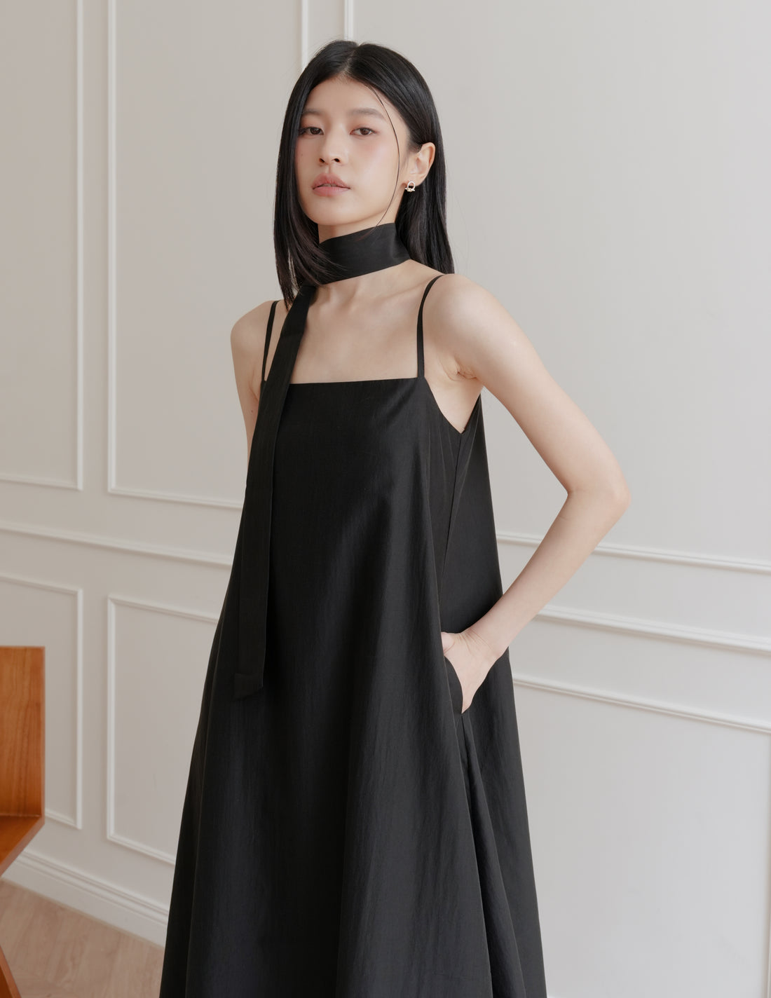 Zelda Scarf Tent Midi Dress in Black