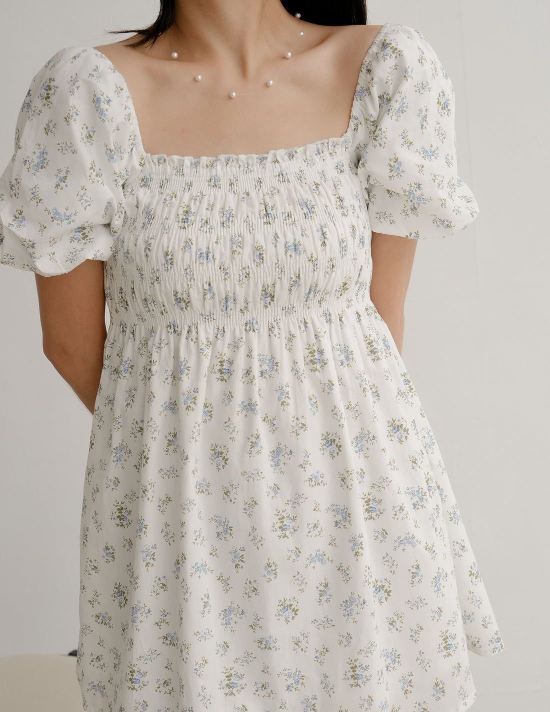 Nola Smocked Babydoll Dress in Blue Meadow