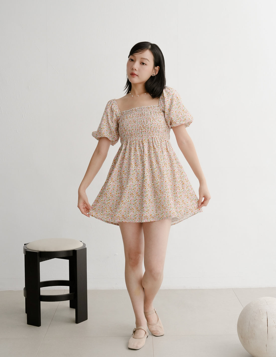 Nola Smocked Babydoll Dress in Sunset Garden