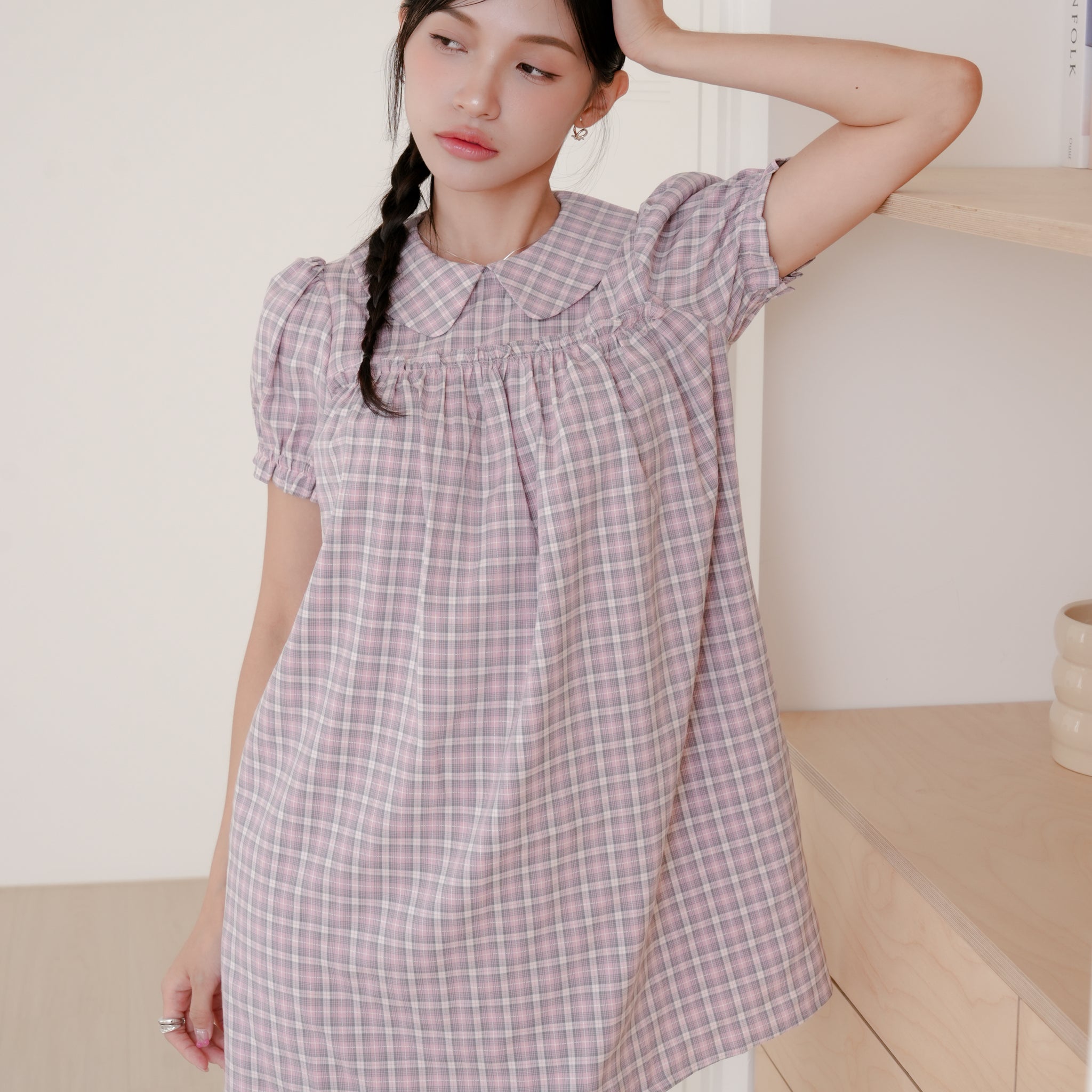 Izzy Plaid Babydoll Dress in Pink