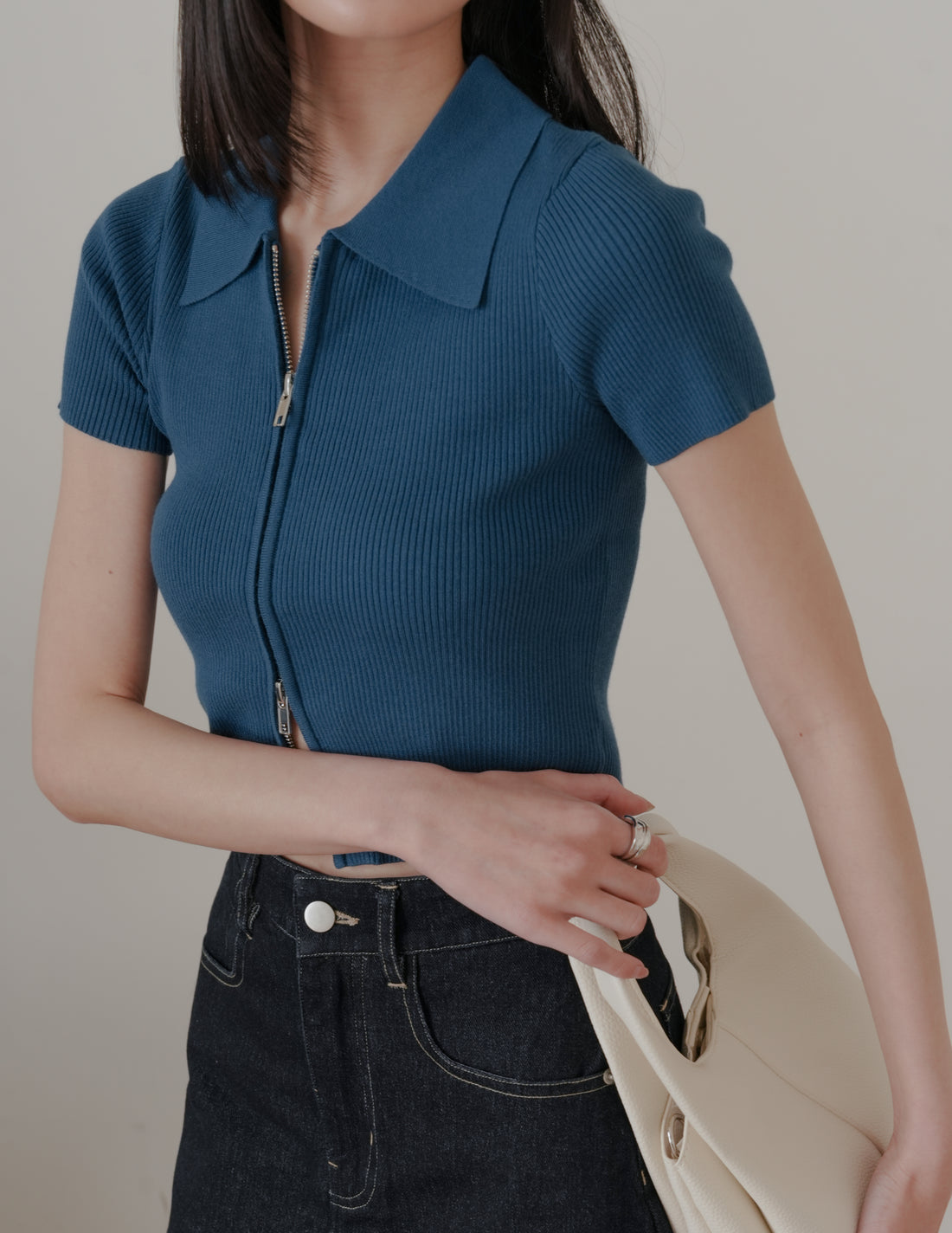 Esme Zip Through Knit Top in Blue