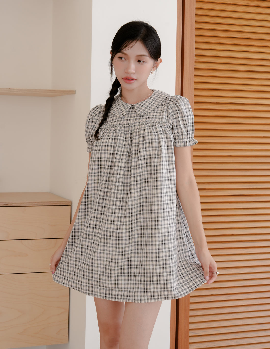 Izzy Plaid Babydoll Dress in Black