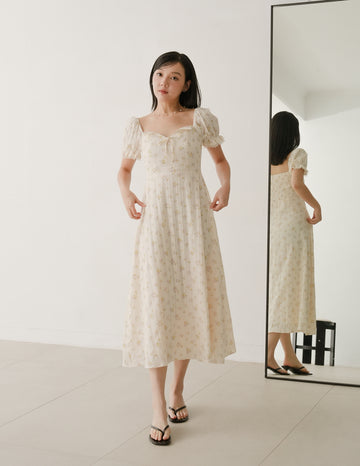 Anna Padded Midi Dress in Floral