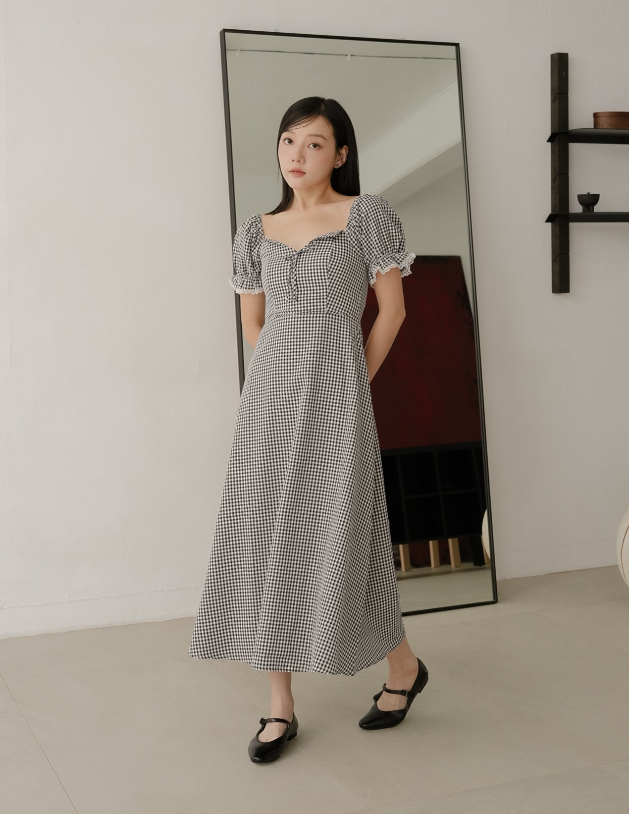 Anna Padded Midi Dress in Gingham