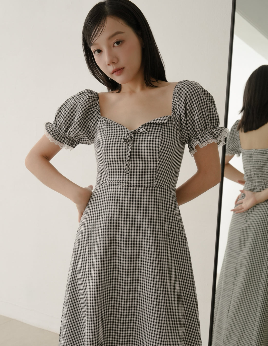 Anna Padded Midi Dress in Gingham