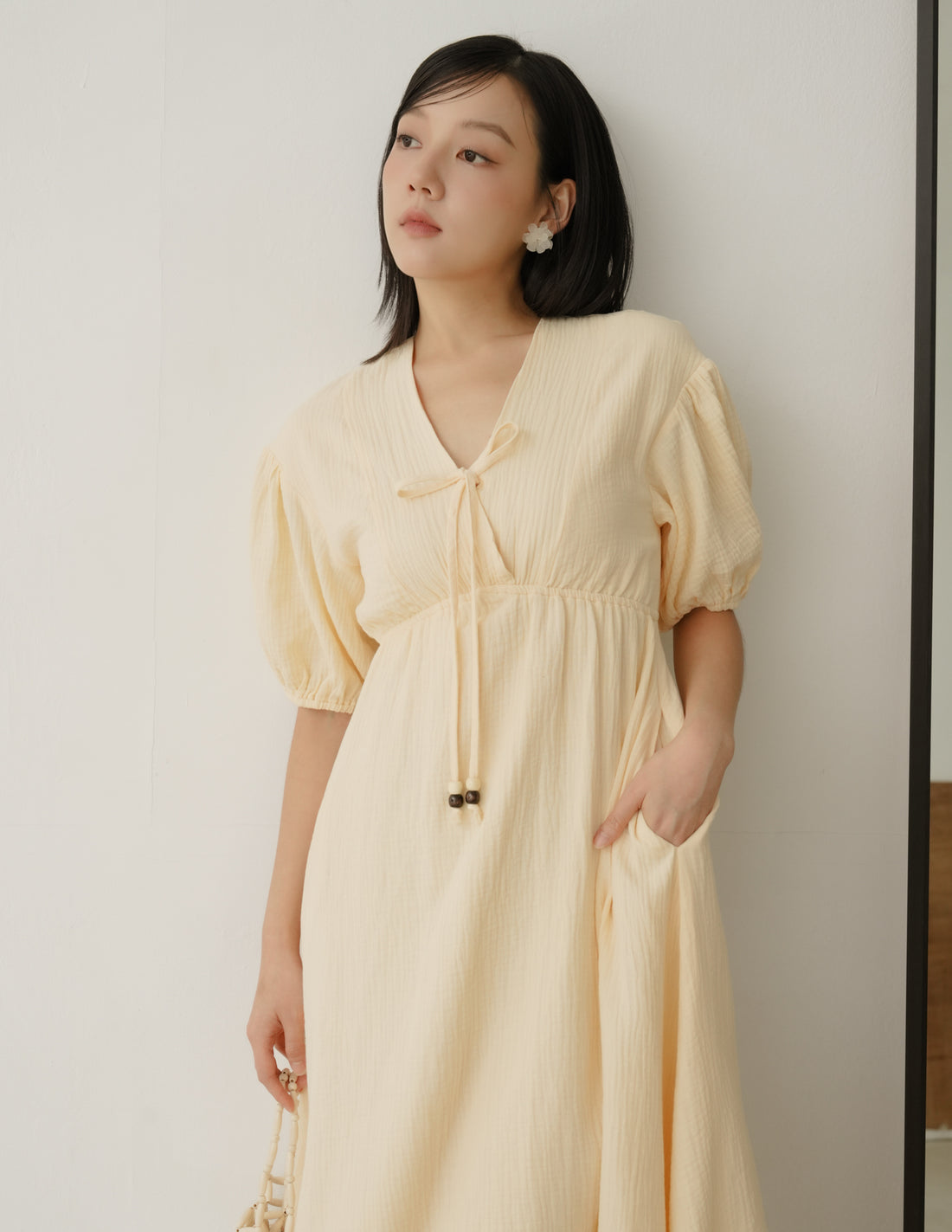Millie Muslin Midi Dress in Butter Yellow