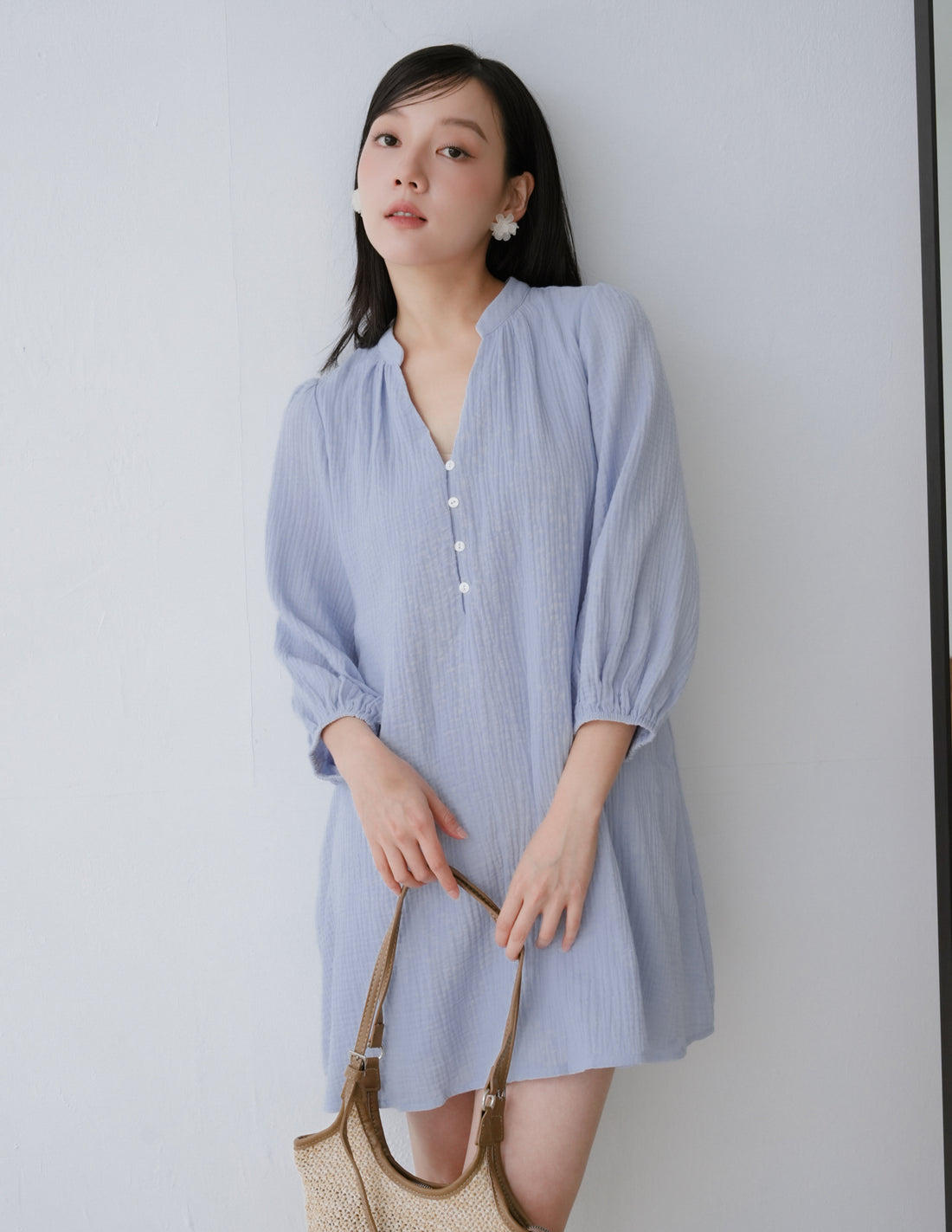 Lillie Muslin Mini Dress in Blue