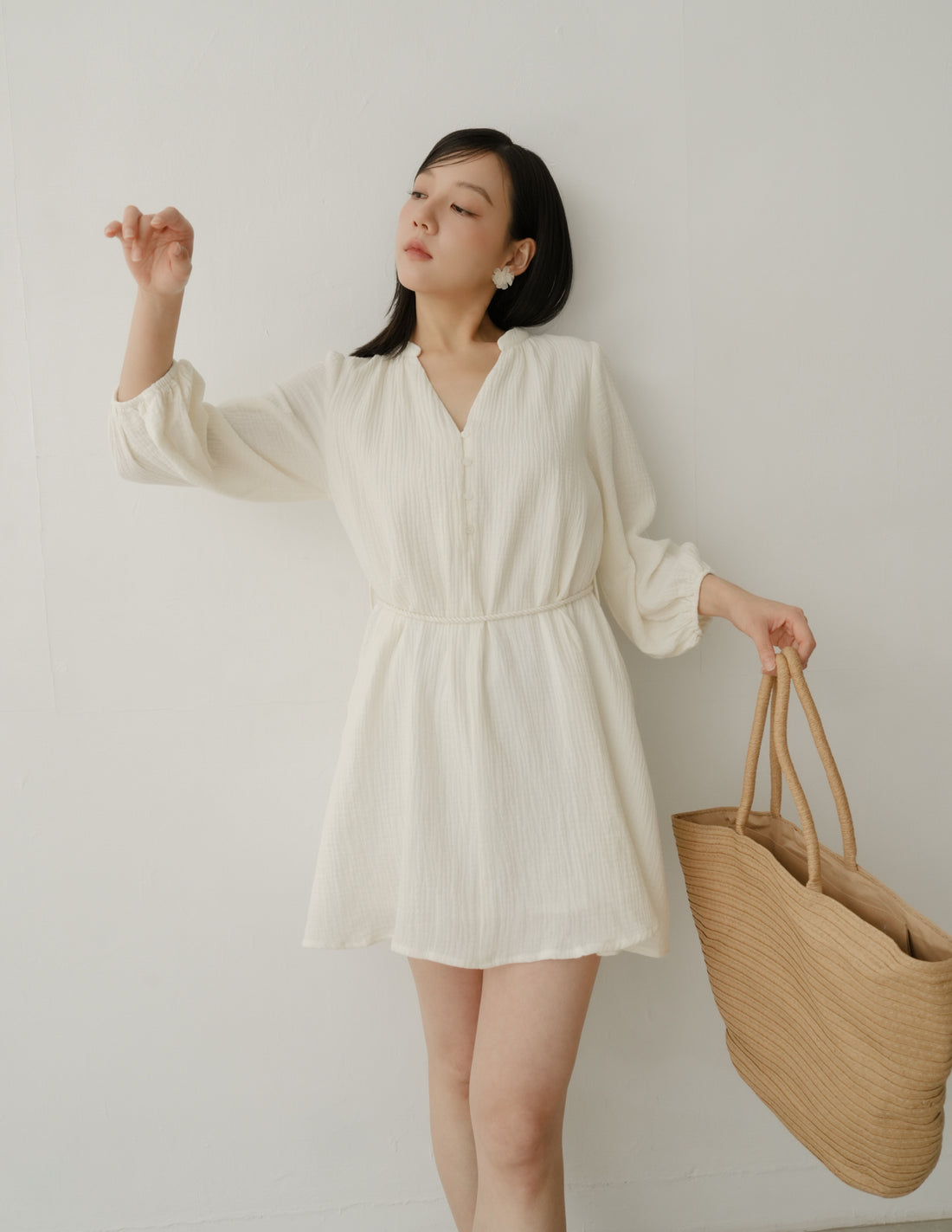 Lillie Muslin Mini Dress in Ivory