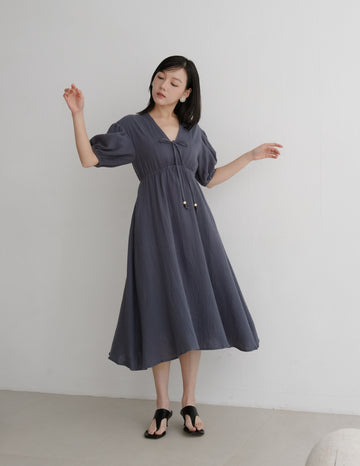Millie Muslin Midi Dress in Ash Navy