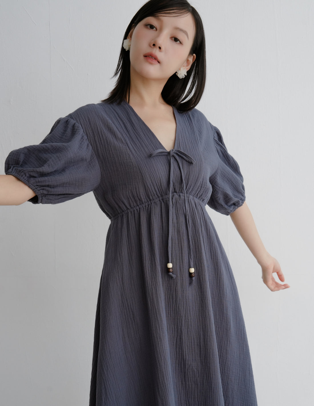Millie Muslin Midi Dress in Ash Navy
