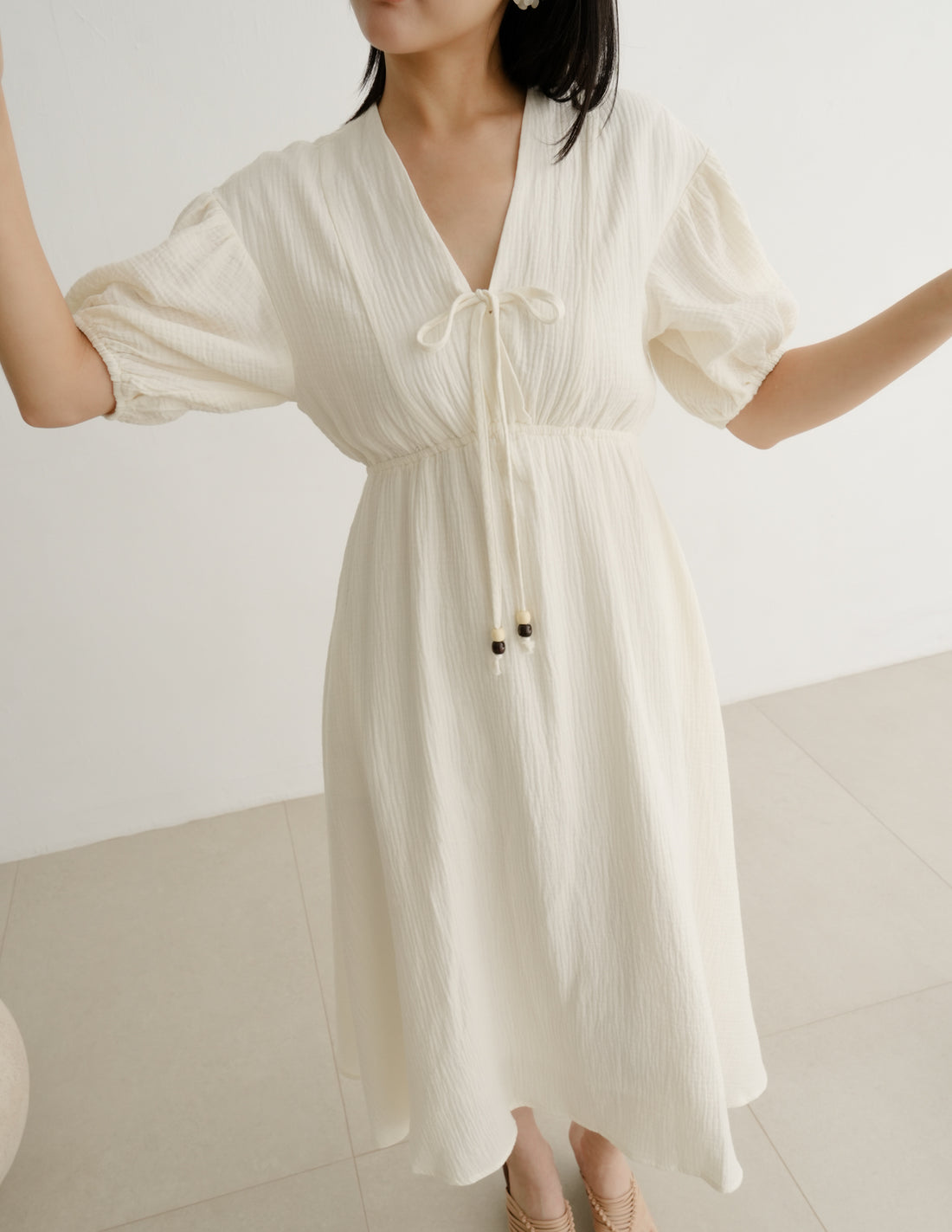 Millie Muslin Midi Dress in Ivory